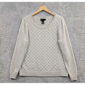 Lane Bryant Sweater Women 18/20 Beige Metallic‎ Pointelle Side Button Scoop Neck
